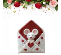 Crazyview Valentines Day Felt Mouse Ornaments, Needle Felted Mouse, Handmade Wool Felt Mice Figurines, Mini Wool Mice Figurines with Rose Flowers, Valentine Felted Gifts for Couples Him Her (White D)