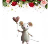 Crazyview Valentines Day Felt Mouse Ornaments, Needle Felted Mouse, Handmade Wool Felt Mice Figurines, Mini Wool Mice Figurines with Rose Flowers, Valentine Felted Gifts for Couples Him Her (White F)