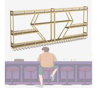 CRBUDY Grand casier à vin Mural avec lumières LED, Porte-Bouteille Suspendu en Verre, étagère à Alcool à 3 Niveaux, étagères flottantes, Organisateur de Rangement, Verres à Pied, gobelet