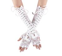 CRDARAAV Gants en dentelle longs avec demi-doigts ajourés - Bonne élasticité - Manches de bras - Mitaines - Costume de cosplay, blanc, as description