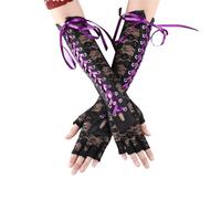 CRDARAAV Gants en dentelle longs avec demi-doigts ajourés - Bonne élasticité - Manches de bras - Mitaines - Costume de cosplay, Ruban noir/violet, as description