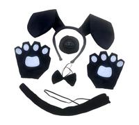 CRDARAAV Serre-tête et queue avec oreilles de chien pour Halloween, cosplay, bal masqué, performance pour enfants, noir, sans robe