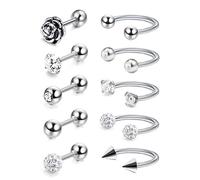 Crdifu 10 pcs Tragus Helix Cartilage Boucle D'oreille Goujons Daith Tour Conque Fer ¨¤ Cheval Anneau En Acier Inoxydable 16G Piercing Bijoux