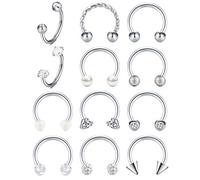 Crdifu 12 pi¨¨ces argent fer ¨¤ cheval nez l¨¨vre Labret Septum anneaux 8mm acier inoxydable 16G Helix Tragus boucles d'oreilles Piercing