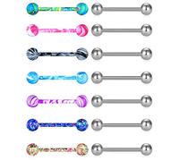 Crdifu 14G barres de langue anneaux de mamelon ensemble 16mm acier inoxydable droit Barbell langue Piercing bijoux