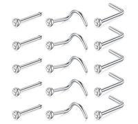 Crdifu 22G Nez Vis En Forme de L Goujons Pack Argent En Acier Inoxydable Petit 0.6mm Nez Anneaux Piercing