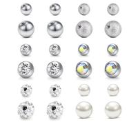 Crdifu Boules piercing argentées blanches multicolores 14G 5 8mm | Embouts de rechange pour tiges à filetage externe 1,6mm, perle, zircon, céramique et phosphorescent
