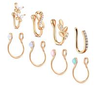 Crdifu Faux piercing nez argenté doré or rose papillon fleur cœur | Faux anneau nez, anneau nez sans trou à clip avec feuille, infini, planète & zircon