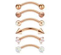 Crdifu Piercing arcade argenté doré or rose 16G 8mm Piercing rook | Barbell courbé 1,2mm pour labret vertical & anti-tragus, cœur, étoile, zircon, perle, paillettes, pointe & céramique