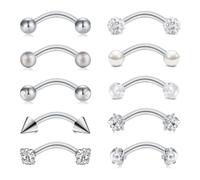 Crdifu Piercing arcade argenté doré or rose 16G 8mm Piercing rook | Barbell courbé 1,2mm pour labret vertical & anti-tragus, cœur, étoile, zircon, perle, paillettes, pointe & céramique