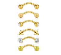 Crdifu Piercing arcade argenté doré or rose 16G 8mm Piercing rook | Barbell courbé 1,2mm pour labret vertical & anti-tragus, cœur, étoile, zircon, perle, paillettes, pointe & céramique