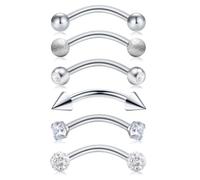 Crdifu Piercing arcade argenté doré or rose 16G 8mm Piercing rook | Barbell courbé 1,2mm pour labret vertical & anti-tragus, cœur, étoile, zircon, perle, paillettes, pointe & céramique