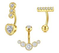 Crdifu Piercing nombril inversé argenté doré noir 14G 10mm fleur cœur | Piercing au nombril, banane 1,6mm en acier inoxydable 316L, pendentif au-dessus du nombril, feuille et zircon