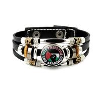 CRDWN Bracelet palestinien, bracelet en cuir et métal avec drapeau palestinien, bracelet de perles librement Gaza noir, réglable avec drapeau de pays punk vintage pour homme et femme, Polycarbonate