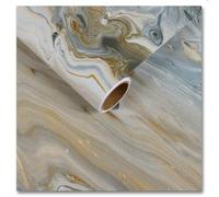 CRE8TIVE Papier peint autocollant en vinyle effet marbre bleu doré pour cuisine, salle de bain, comptoir, plan de travail, revêtement en vinyle 30 cm x 200 cm