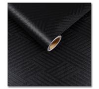CRE8TIVE Papier peint géométrique noir texturé à décoller et à coller pour salon - 30 cm x 200 cm - Papier peint brillant autocollant en vinyle imperméable pour meubles et armoires