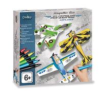 Créa Lign’ | Coffret Maquette Avions à Assembler et Peindre | Kit Créatif Enfant 6-12 Ans | Activité Manuelle, Dextérité et Logique | 3 Avions à Construire + Feutres et Autocollants