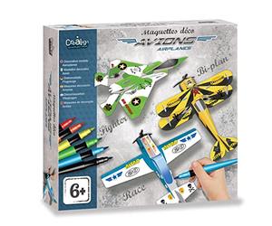 Créa Lign’ | Coffret Maquette Avions à Assembler et Peindre | Kit Créatif Enfant 6-12 Ans | Activité Manuelle, Dextérité et Logique | 3 Avions à Construire + Feutres et Autocollants