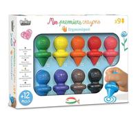 Créa Lign - Crayons de cire ergonomiques pour bébé dès 12 mois, 9 couleurs, premiers dessins faciles à tenir