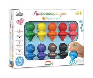 Créa Lign - Crayons de cire ergonomiques pour bébé dès 12 mois, 9 couleurs, premiers dessins faciles à tenir