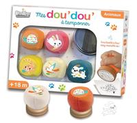 Créa Lign’ | Doudou Animaux | Tampons Tout Doux pour Enfants dès 18 Mois | Boules en Tissu Velours |Motifs Animaux | Encreur Lavable à l’Eau | Développement Motricité et Créativité