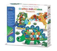 Créa Lign’ | Ecailles Métallisées Dinosaures - Coffret Créatif Enfant 3 ans+ | 3 Figurines 3D, 64 Écailles à Métalliser, 6 Feuilles Métalliques | Activité Manuelle et Motricité Fine