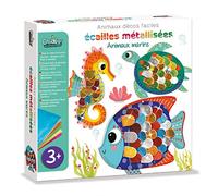 Créa Lign'’ | Ecailles Métallisées Fonds Marins - Coffret Créatif Enfant 3 ans+ | 3 Figurines 3D, 64 Écailles à Métalliser, 6 Feuilles Métalliques | Activité Manuelle et Motricité Fine
