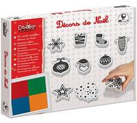 Créa Lign’ | Kit Tampons Décors de Noël | Activité Manuelle et Créative Enfant 3+ | 10 Tampons + Encreur 4 Couleurs Lavable | Idéal pour Maison ou École | Loisir Créatif de Noël