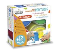 Créa Lign | Mes 1ères Peintures 12 mois+ | Coffret 4 Pots 80 ml (Rouge, Vert, Bleu, Jaune) | Lavable, Non Coulante | Activité Créative pour Bébés et Tout-Petits