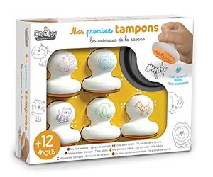 Créa Lign | Mes Premiers Tampons Animaux de la Savane | Coffret Créatif pour Tout-Petits dès 12 Mois | 5 Tampons en Mousse + 1 Encreur Lavable | Développe la Motricité Fine et la Créativité