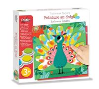 Créa Lign’ | Peinture au Doigt - Animaux Colorés | Activité Manuelle dès 3 ans | 6 Tableaux à Décorer + 1 Encreur 4 Couleurs Lavable + Chevalet | Peinture Facile et Propre pour Enfants