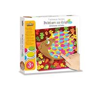 Créa Lign’ | Peinture au Doigt - Animaux Colorés | Activité Manuelle dès 3 ans | 6 Tableaux à Décorer + 1 Encreur 4 Couleurs Lavable + Chevalet | Peinture Facile et Propre pour Enfants