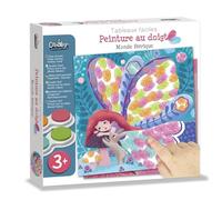 Créa Lign’ | Peinture au Doigt - Monde Féerique | Activité Manuelle dès 3 ans | 6 Tableaux à Décorer + 1 Encreur 4 Couleurs Lavable + Chevalet | Peinture Facile et Propre pour Enfants