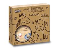 Crea Lign' - Coffret tampons Animaux de la Ferme, étui bois, 9 tampons + encreur lavable, Enfant 3+