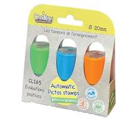 Créa Lign’ | Tampons Automatiques Évaluations Positives | 3 Tampons Encrés Rechargeables | Notation Ludique Enseignant | École Primaire & Maternelle, Bleu/Vert/Orange
