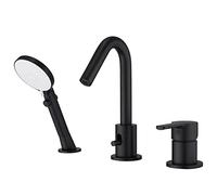 CREA Mitigeur Baignoire 3trou avec Pommeau de Douchette Extractible, Inverseur, Noir Mat