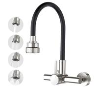 CREA Mural Robinet D'évier de Cuisine 360° Flexible avec Pulvérisateur Quatre Fonction, Mitigeur Monocommande avec Tuyau en Silicone Noir