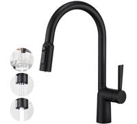 CREA Robinet 3 Voies avec Douchette, Mitigeur 3 Voies Cuisine Extractible, Robinetterie Cuisine 3 Voies Pivotant à 360°, Robinet Évier de Cuisine Eau Potable, Noir Mat