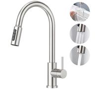 CREA Robinet Cuisine 3 Voies avec Douchette Extractible, Mitigeur 3 Voies Cuisine Pivotant à 360°, Robinetterie Cuisine Eau Potable, Robinet Évier de Cuisine avec Sortie Eau Filtrée,Brossé