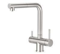 CREA Robinet Cuisine 3 Voies avec Douchette Extractible, Mitigeur 3 Voies Cuisine Pivotant à 360°, Robinetterie Cuisine Eau Potable, Robinet Évier de Cuisine avec Sortie Eau Filtrée,Brossé
