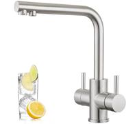 CREA Robinet Cuisine Osmose 4 Voies, Robinet Cuisine Osmoseur avec Soda,Haute Pression, Mitigeur Cuisine Trois Voies Pivotant à 360°, Robinet Évier de Cuisine avec Sortie Eau Filtrée,Acier Inoxydable