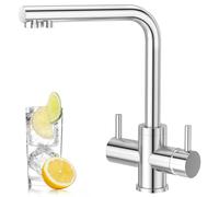CREA Robinet Cuisine Osmose 4 Voies, Robinet Cuisine Osmoseur avec Soda,Haute Pression, Mitigeur Cuisine Trois Voies Pivotant à 360°, Robinet Évier de Cuisine avec Sortie Eau Filtrée, Chrome