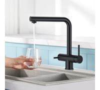 CREA Robinet de Cuisine à 3 Voies Douchette Extractible,Avec douchette,Robinet de cuisine avec 2 leviers, Robinet de cuisine 3 en 1, Mitigeur Évier Cuisine Pour Systèmes D'Osmose - Noir mat