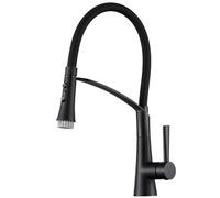 CREA Robinet de cuisine avec douchette 3 fonctions, robinet de cuisine haute pression avec douchette extensible, mitigeur rotatif à 360°, robinet d'évier de cuisine avec brosse pratique, noir mat