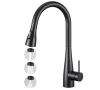 CREA Robinet de cuisine avec douchette extensible, mitigeur de cuisine avec deux types de jet, mitigeur d'évier à haute pression à levier unique pivotant à 360° en acier inoxydable, Noir