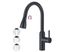 CREA Robinet de Cuisine avec Douchette Extractible, Mitigeur Monocommande Robinet Évier de Cuisine de Pulvérisation Haute Pression avec Aimant Rétractable en Acier Inoxydable Mat Noir