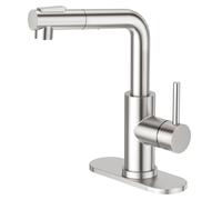 CREA Robinet de cuisine avec pulvérisateur à tirette - Robinet d'évier de bar pré-humide à trou/poignée unique - Robinet petit en acier inoxydable brossé nickel pour mini évier, camping-car, extérieur