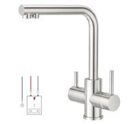 CREA Robinet de Cuisine Basse Pression,Robinet de Cuisine à 3 Voies, Pivotant 360°, Robinet d'évier pour filtre à eau,Robinet de cuisine 3 en 1 avec 2 leviers,Acier Inoxydable Brossé
