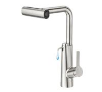 CREA Robinet de Cuisine Cascade Distributeur de Savon Encastrable,avec 4 Modes Douchette Extensible,Mitigeur Cuisine en Acier Inoxydable Robinet Douchette Cuisine de Rotatif à 360°,Brossé