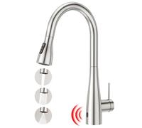 CREA Robinet de cuisine sans contact avec capteur infrarouge automatique, robinet de cuisine avec douchette extensible, mitigeur d'évier en acier inoxydable brossé